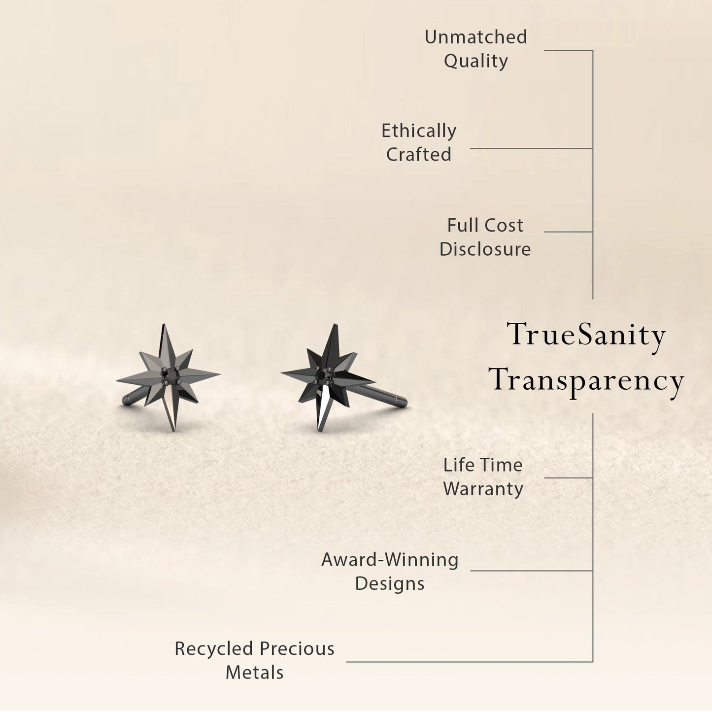 Black Diamond North Star Stud Earrings - Monica