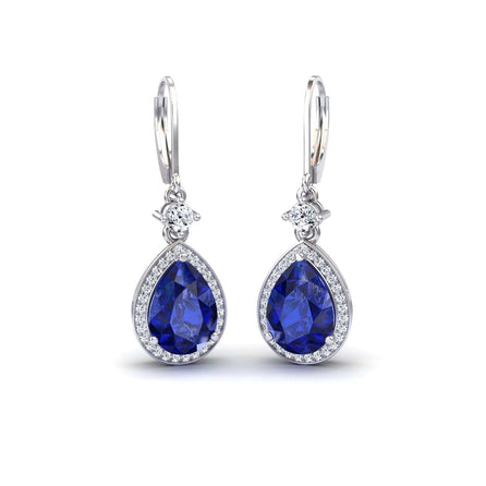 Lab Grown Blue Sapphire & Diamond Halo Earring - Ana