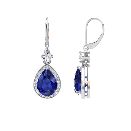 Lab Grown Blue Sapphire & Diamond Halo Earring - Ana