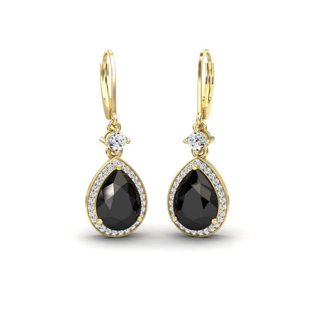 Black Onyx & Diamond Halo Earrings - Ana