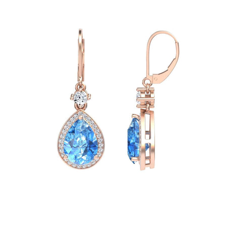 Swiss Blue Topaz & Diamond Halo Earring - Ana