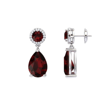 Garnet & Diamond Drop Earrings - Celia