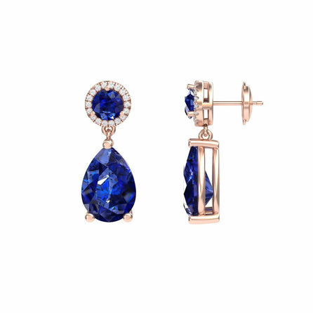 Lab Grown Blue Sapphire & Diamond Drop Earrings - Celia