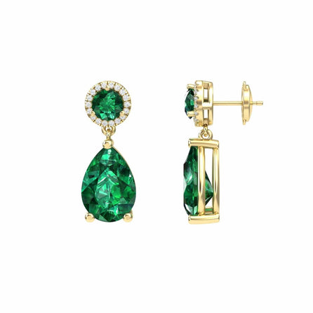 Lab Grown Emerald & Diamond Drop Earrings - Celia