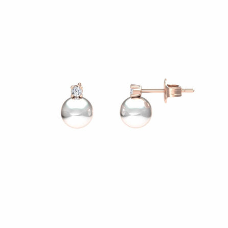 White Akoya Pearl & Diamond Stud Earrings - Daisy