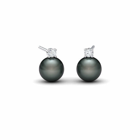 Tahitian Pearl & Diamond Stud Earrings - Daisy