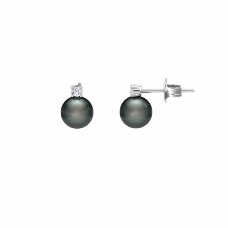 Tahitian Pearl & Diamond Stud Earrings - Daisy