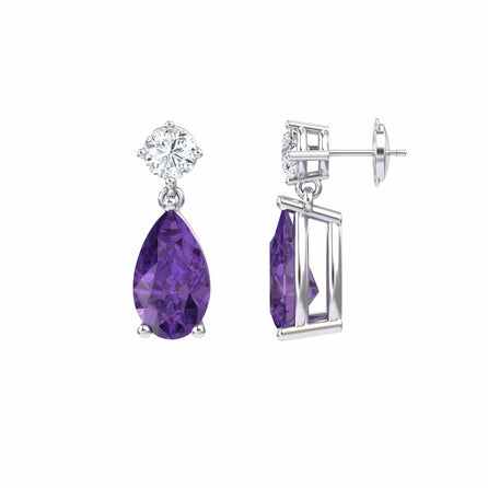 Amethyst & Diamond Drop Earrings - Emma