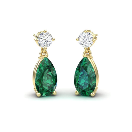 Lab Grown Emerald & Diamond Drop Earrings - Emma