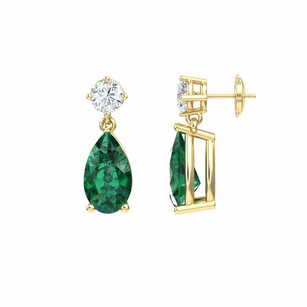 Lab Grown Emerald & Diamond Drop Earrings - Emma