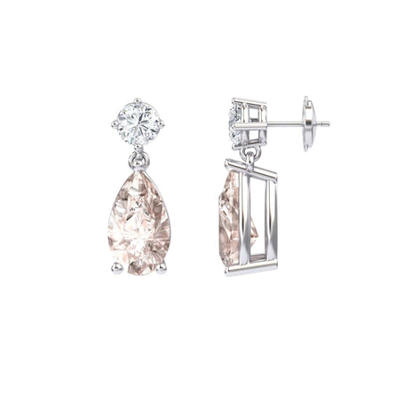 Lab Grown Morganite & Diamond Drop Earrings - Emma
