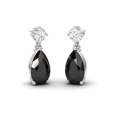 Black Onyx & Diamond Drop Earrings - Emma