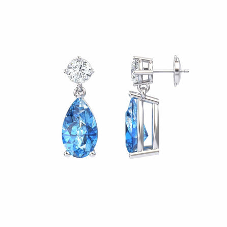 Swiss Blue Topaz & Diamond Drop Earrings - Emma