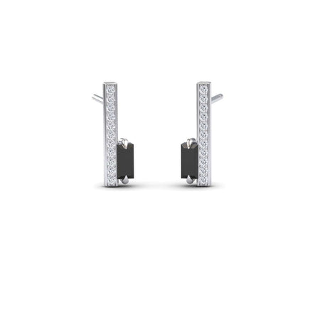 Black & White Diamond Vertical Bar Stud Earrings - Fatima
