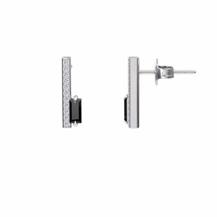 Black & White Diamond Vertical Bar Stud Earrings - Fatima