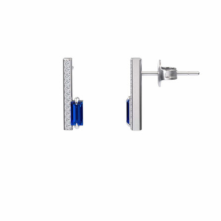 Blue Sapphire & Diamond Vertical Bar Stud Earrings - Fatima