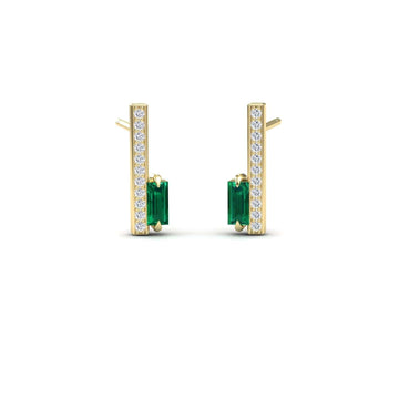 Emerald & Diamond Vertical Bar Stud Earrings - Fatima