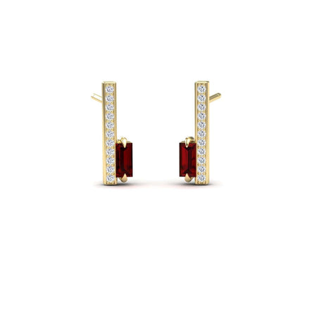 Garnet & Diamond Vertical Bar Stud Earrings - Fatima
