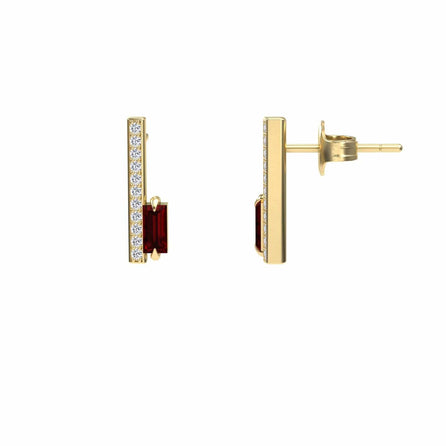 Garnet & Diamond Vertical Bar Stud Earrings - Fatima