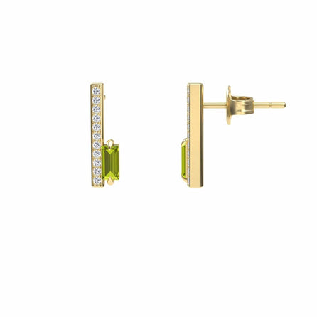 Peridot & Diamond Vertical Bar Stud Earrings - Fatima