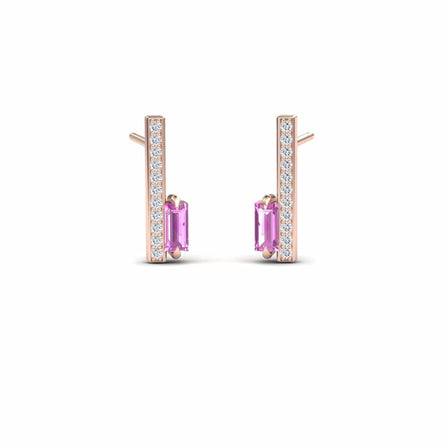 Pink Sapphire & Diamond Vertical Bar Stud Earrings - Fatima