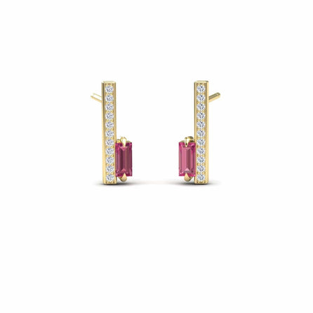 Pink Tourmaline & Diamond Vertical Bar Stud Earrings - Fatima