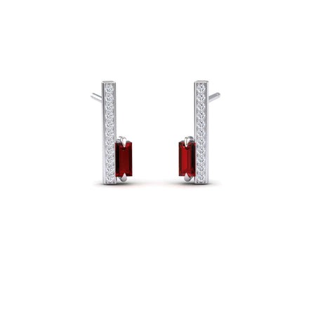 Ruby & Diamond Vertical Bar Stud Earrings - Fatima