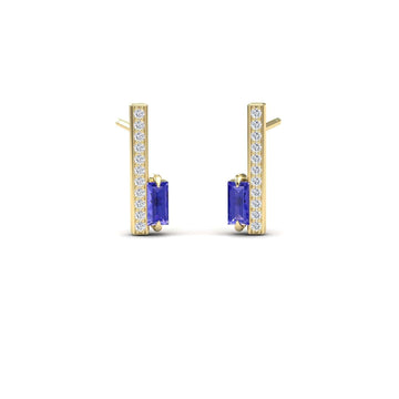 Tanzanite & Diamond Vertical Bar Stud Earrings - Fatima