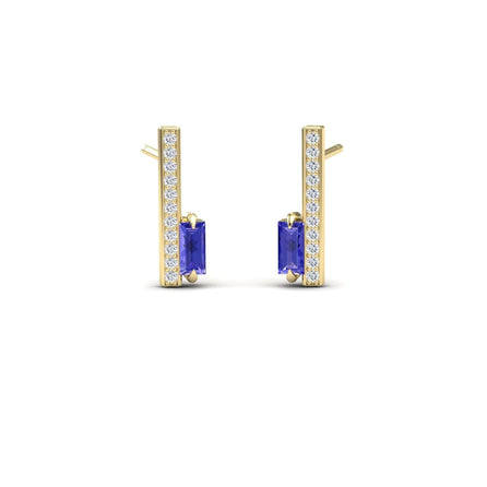 Tanzanite & Diamond Vertical Bar Stud Earrings - Fatima
