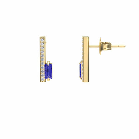 Tanzanite & Diamond Vertical Bar Stud Earrings - Fatima