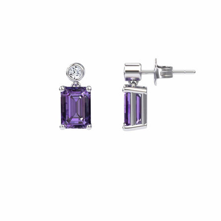 Amethyst & White Diamond Drop Earrings - Gracia