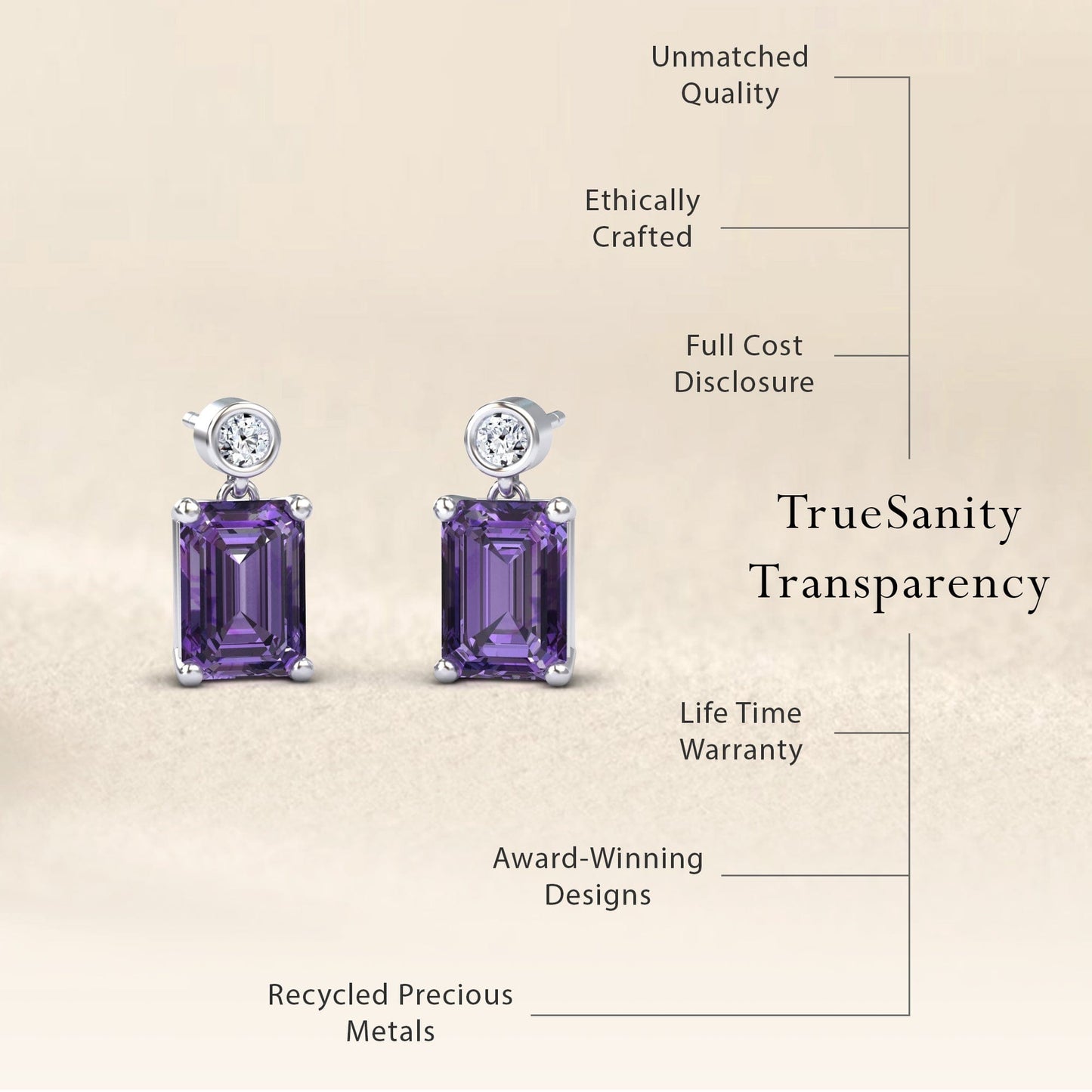 Amethyst & White Diamond Drop Earrings - Gracia