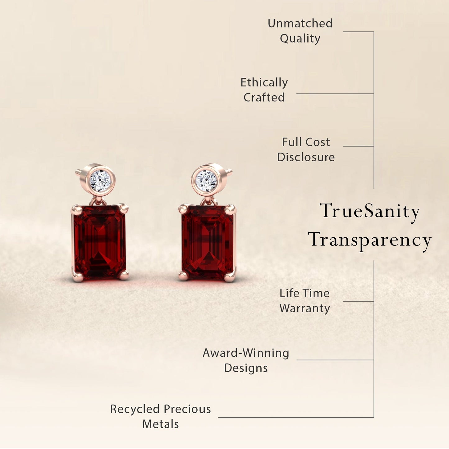 Garnet & White Diamond Drop Earrings - Gracia