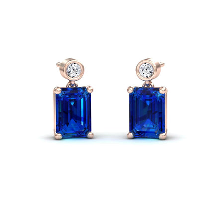 Lab Grown Blue Sapphire & White Diamond Drop Earrings - Gracia