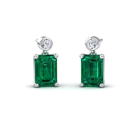 Lab Grown Emerald & White Diamond Drop Earrings - Gracia
