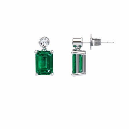 Lab Grown Emerald & White Diamond Drop Earrings - Gracia