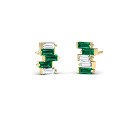 Emerald & Diamond Fashion Stud Earrings - Hema