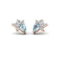 Aquamarine & Diamond Cluster Stud Earrings - Joan