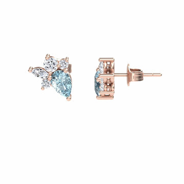 Aquamarine & Diamond Cluster Stud Earrings - Joan