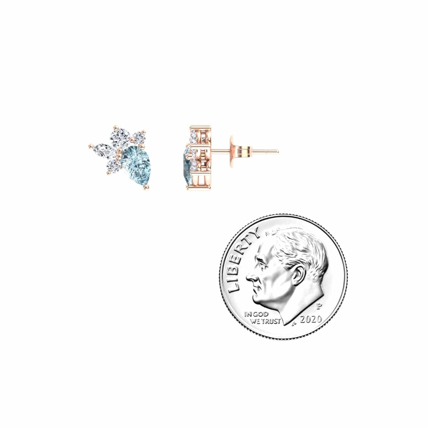 Aquamarine & Diamond Cluster Stud Earrings - Joan