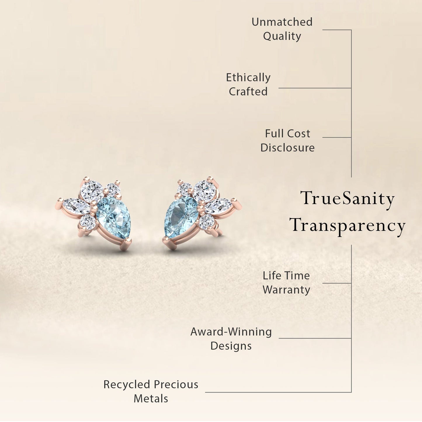 Aquamarine & Diamond Cluster Stud Earrings - Joan