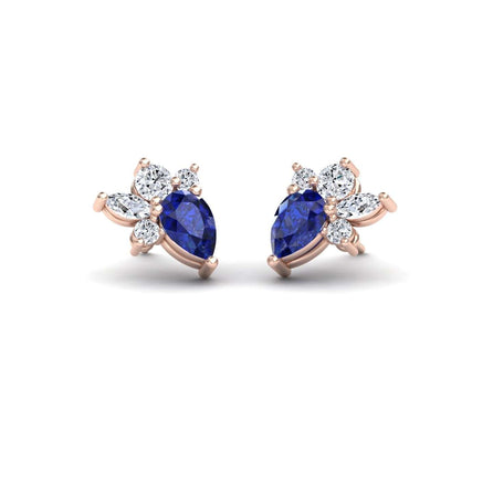 Blue Sapphire & Diamond Cluster Stud Earrings - Joan