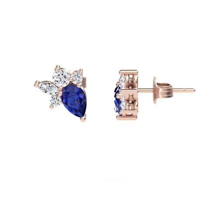 Blue Sapphire & Diamond Cluster Stud Earrings - Joan