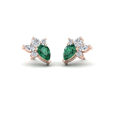 Emerald & Diamond Cluster Stud Earrings - Joan
