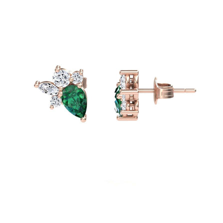 Emerald & Diamond Cluster Stud Earrings - Joan
