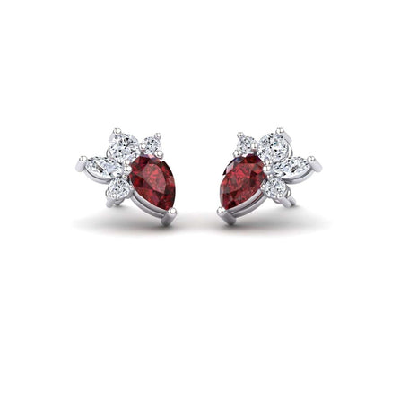 Ruby & Diamond Cluster Stud Earrings - Joan