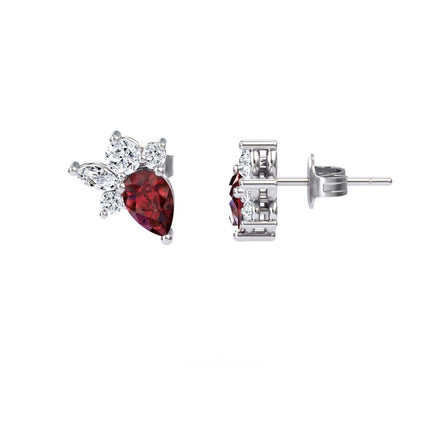 Ruby & Diamond Cluster Stud Earrings - Joan