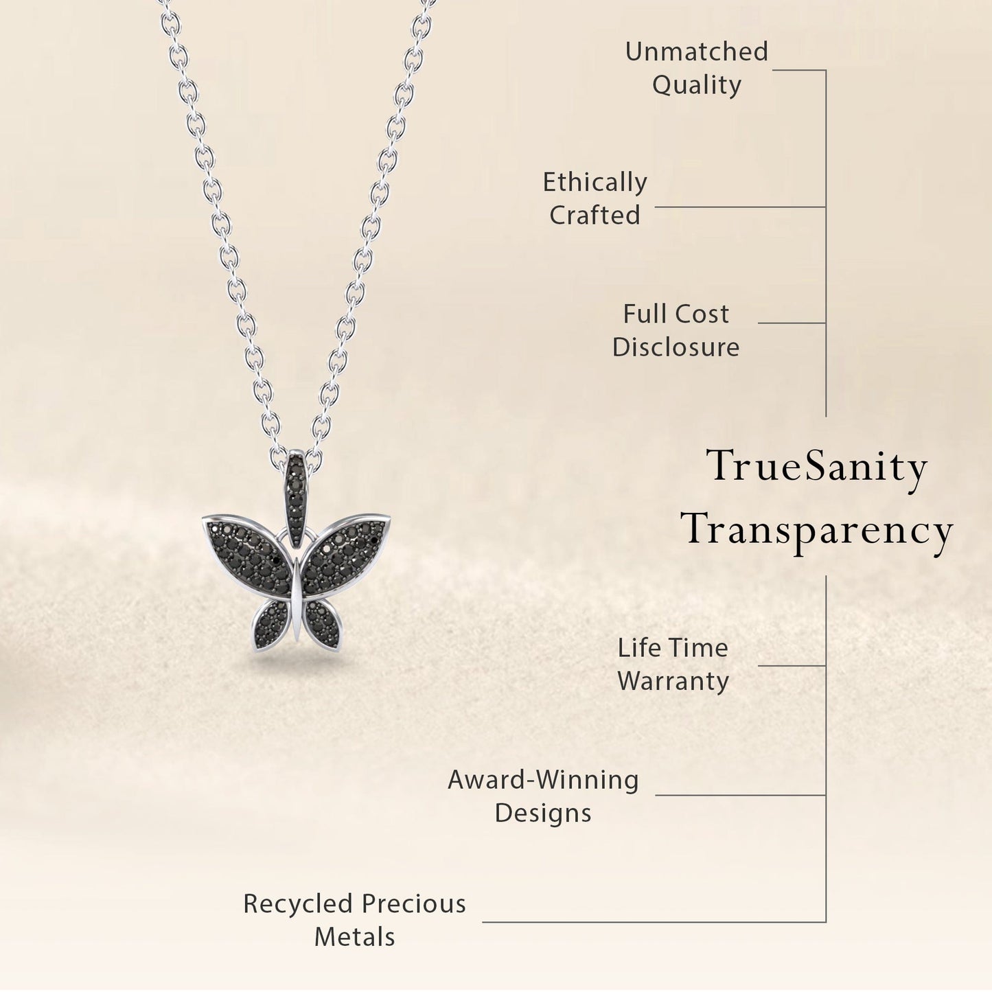 Black Diamond Pave Butterfly Necklace - Charlotte