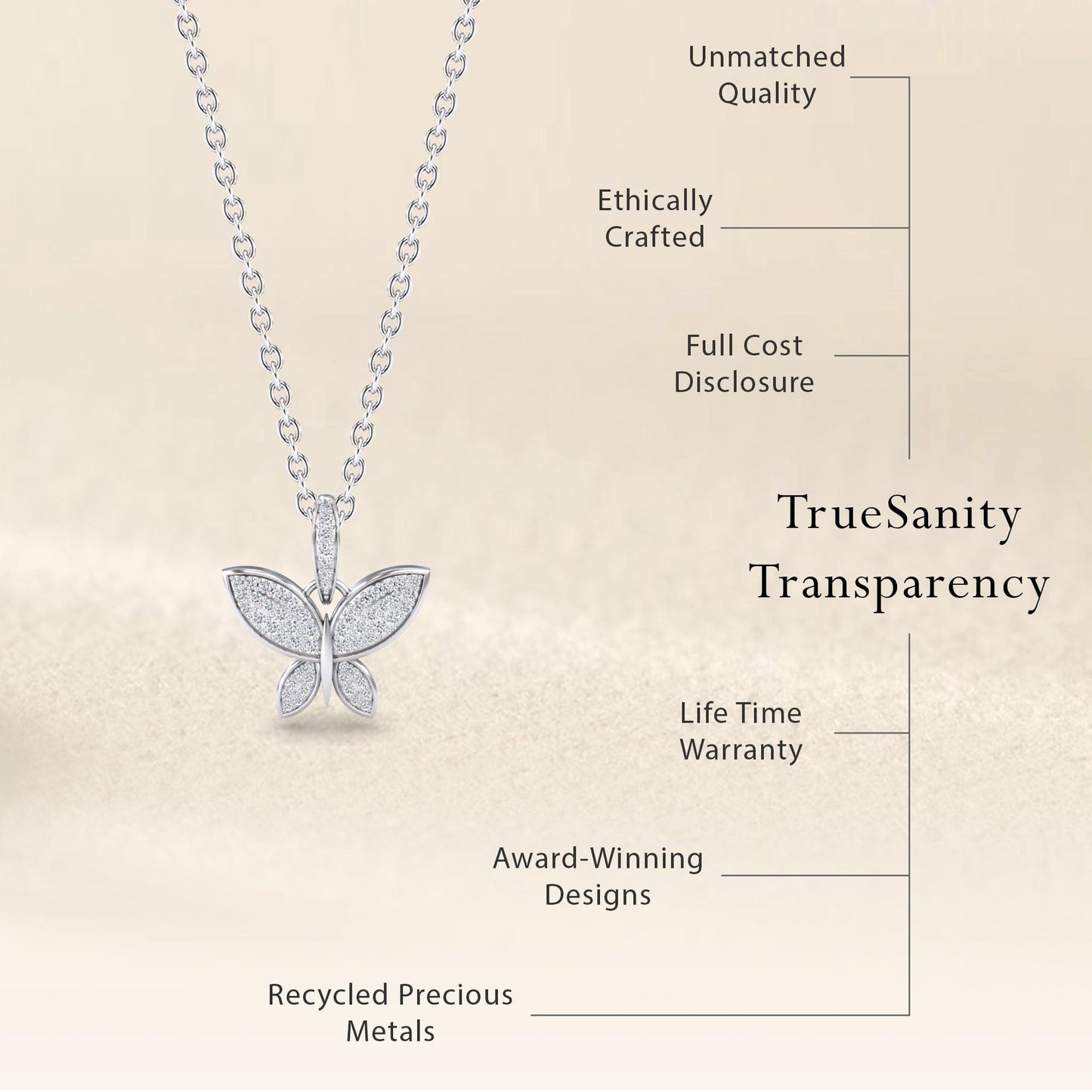 White Diamond Pave Butterfly Necklace - Charlotte
