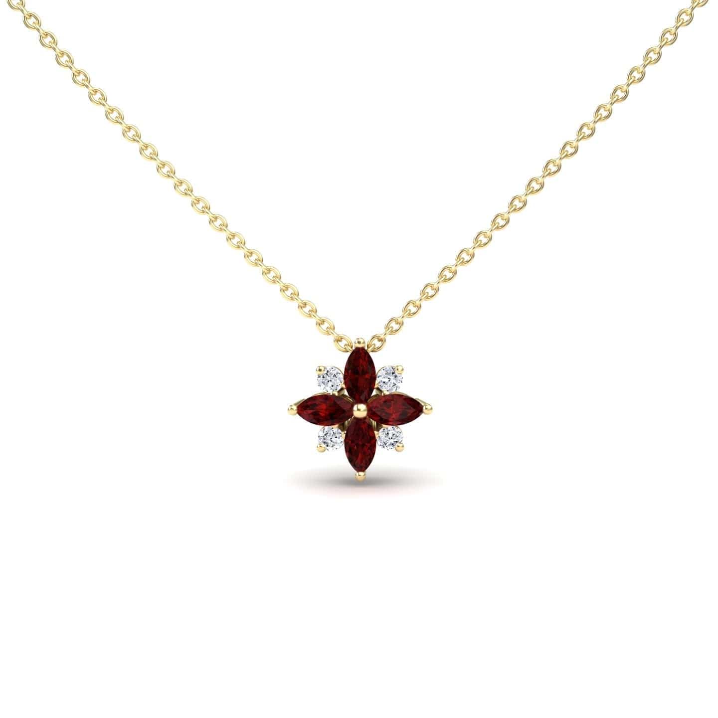 Ruby & Diamond Flower Necklace - Keira
